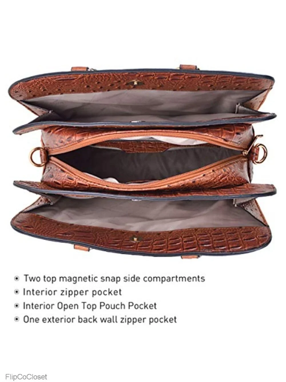 Faux Leather Satchel Handbag Set 2pcs with 3 Compartments